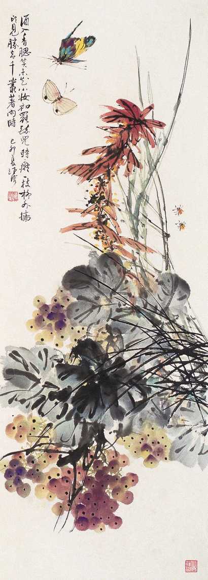 汪溶 1939年 花鸟 镜片